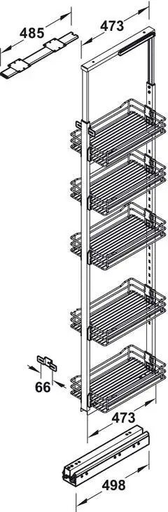 Полный комплект выдвижного шкафа пенала для кухни с 5 проволочными корзинами хром, для корпуса 300 м - 2