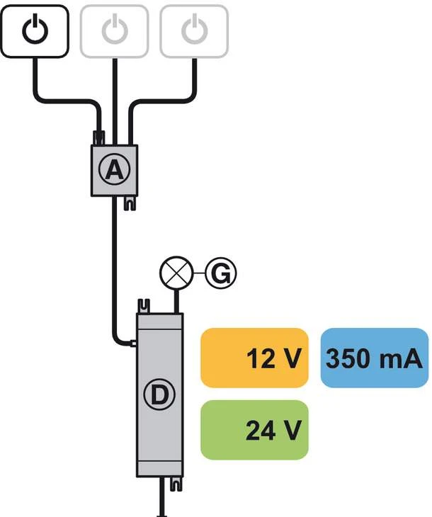 Розгалужувач для вимикачів 12V/24V/350mA (1 драйвер - 3 вимикачі) універсальний - 2