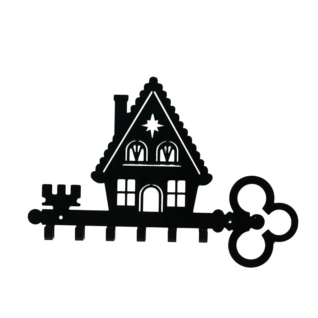 Ключниця настінна металева, 31х21.5см, Колір "чорний", ключик-будиночок на 6 гачків - 2