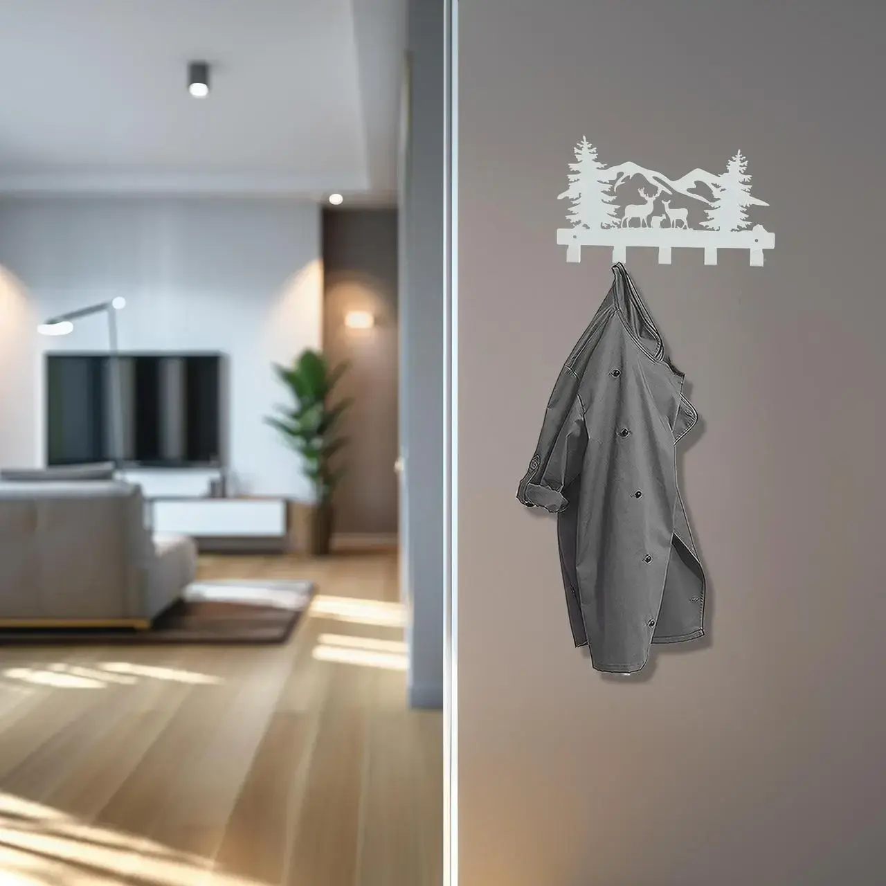 Ключница настенная металлическая, 27х15.5см, Цвет «белый», лес на 5 крючков - 2