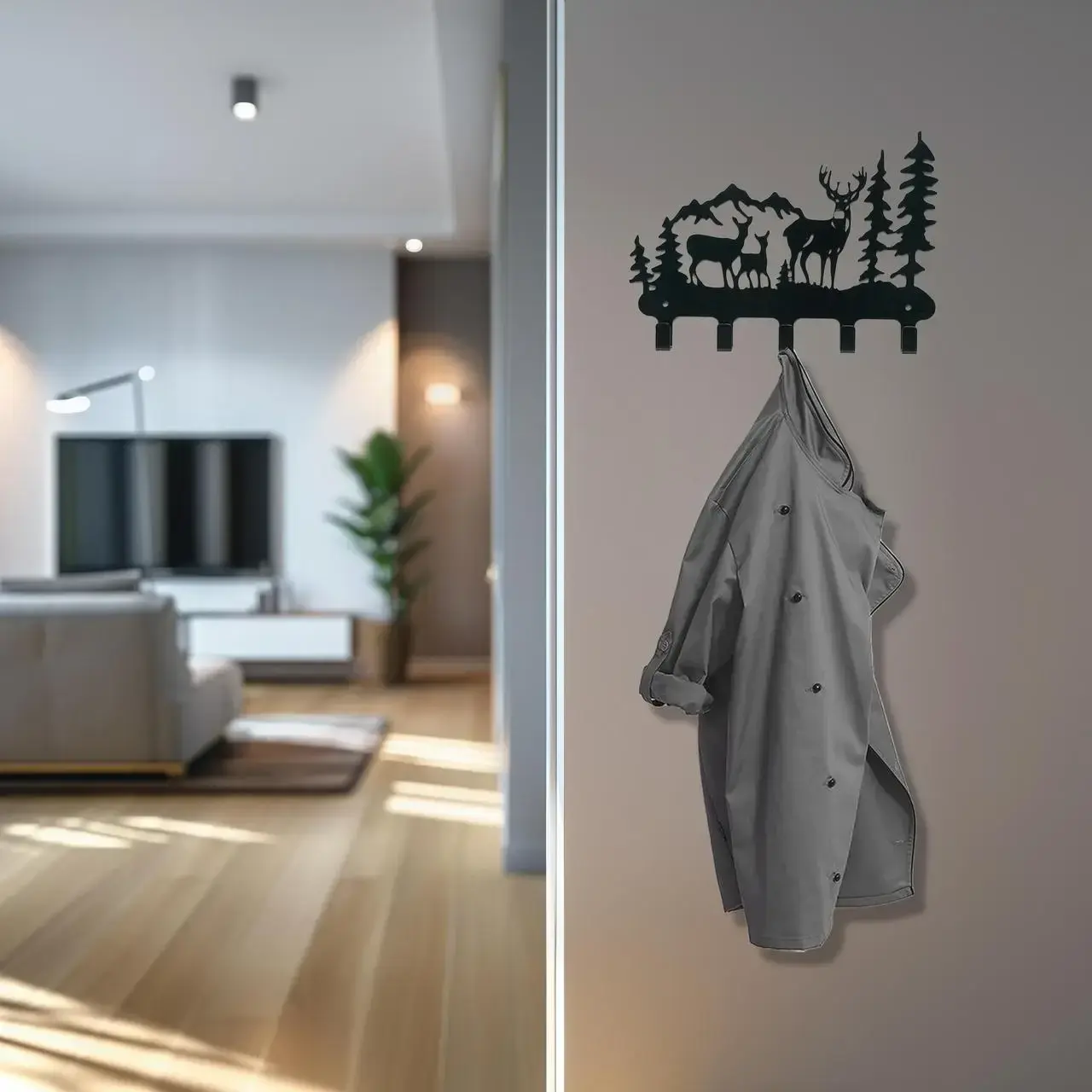 Ключниця настінна металева, 24.5х17см, Колір "чорний", ліс на 5 гачків - 2