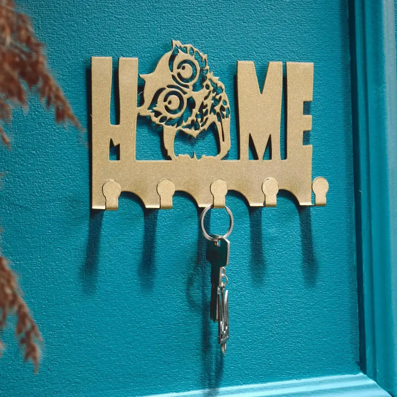 Ключниця настінна металева, 18.5х12см, Колір "золотий", Home на 5 гачків