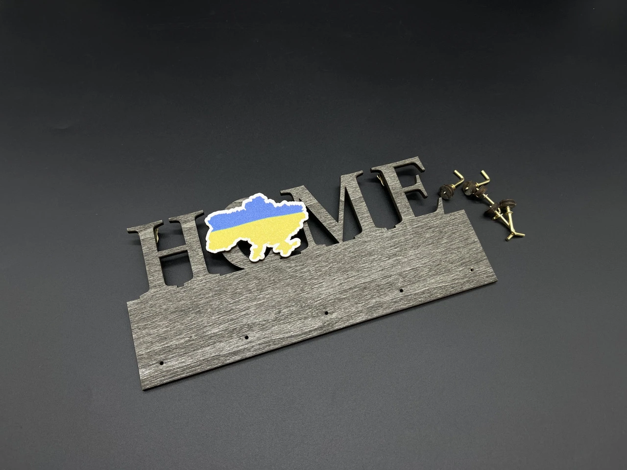 Ключниця настінна дерев'яна з УФ-друком, 22х10см, "Home", 5 гачків