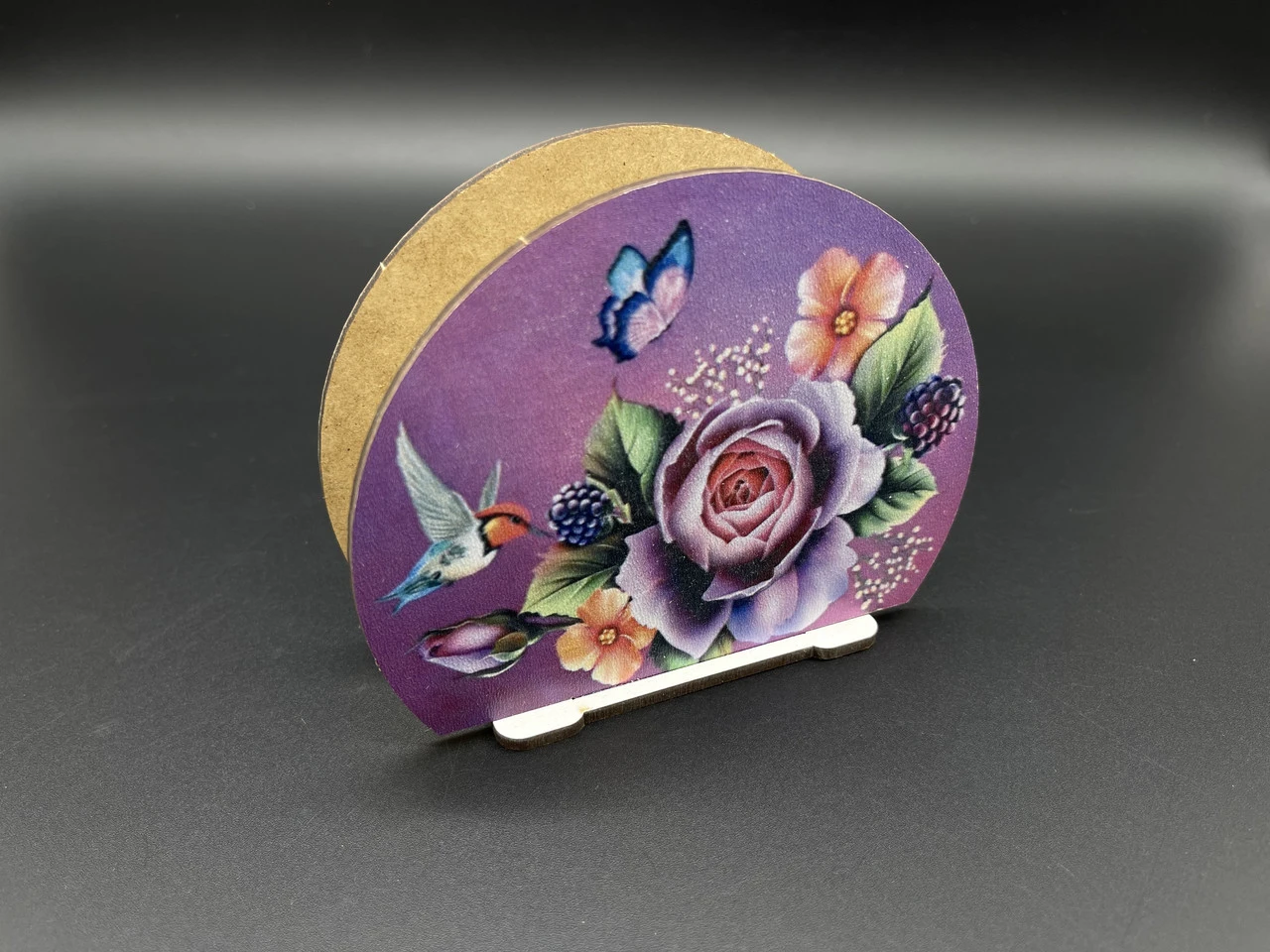 Серветница деревянная с УФ-печатью, 12х95мм, Цветы и колибри