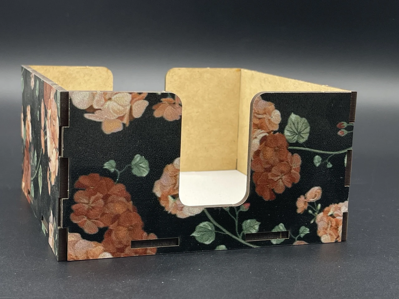 Салфетница деревянная с УФ-печатью бокс, 12,5х12,5х6,5см, Цвет «черный», Цветы