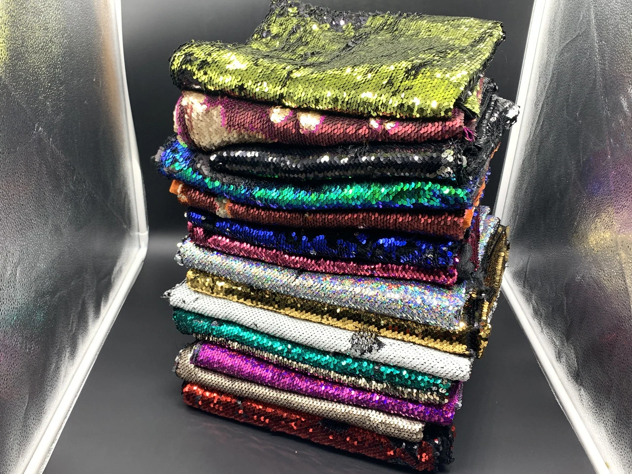 Ткань пайеточная, двусторонняя, Цвет «розово-серебристый» - 2