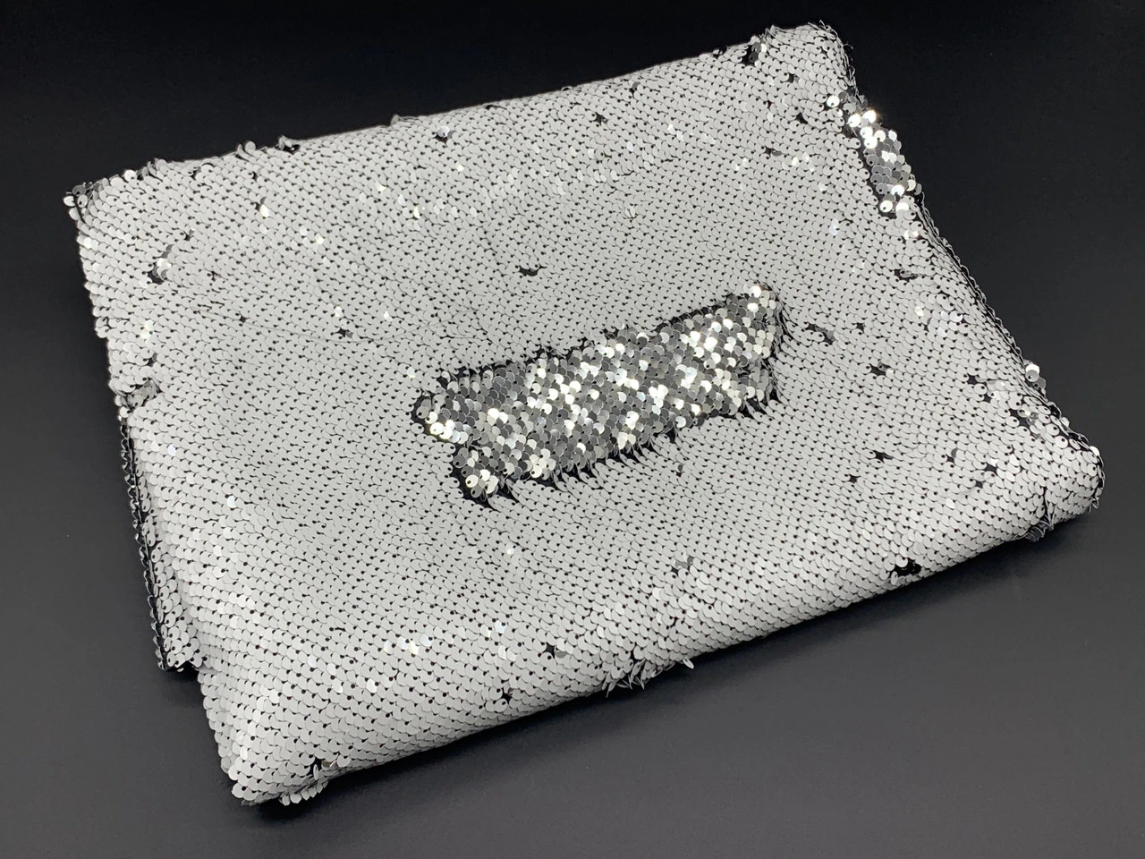 Ткань пайеточная, двусторонняя, Цвет «бело-серебристый» - 2
