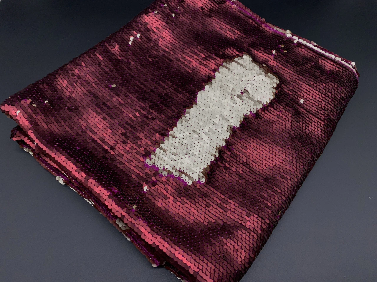 Ткань пайеточная, двусторонняя, Цвет «бордово-серебристый» - 2