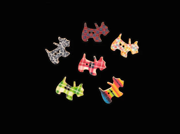 Гудзики дерев'яні декоративні, Песик, 28х20мм, Колір "різнокольоровий"