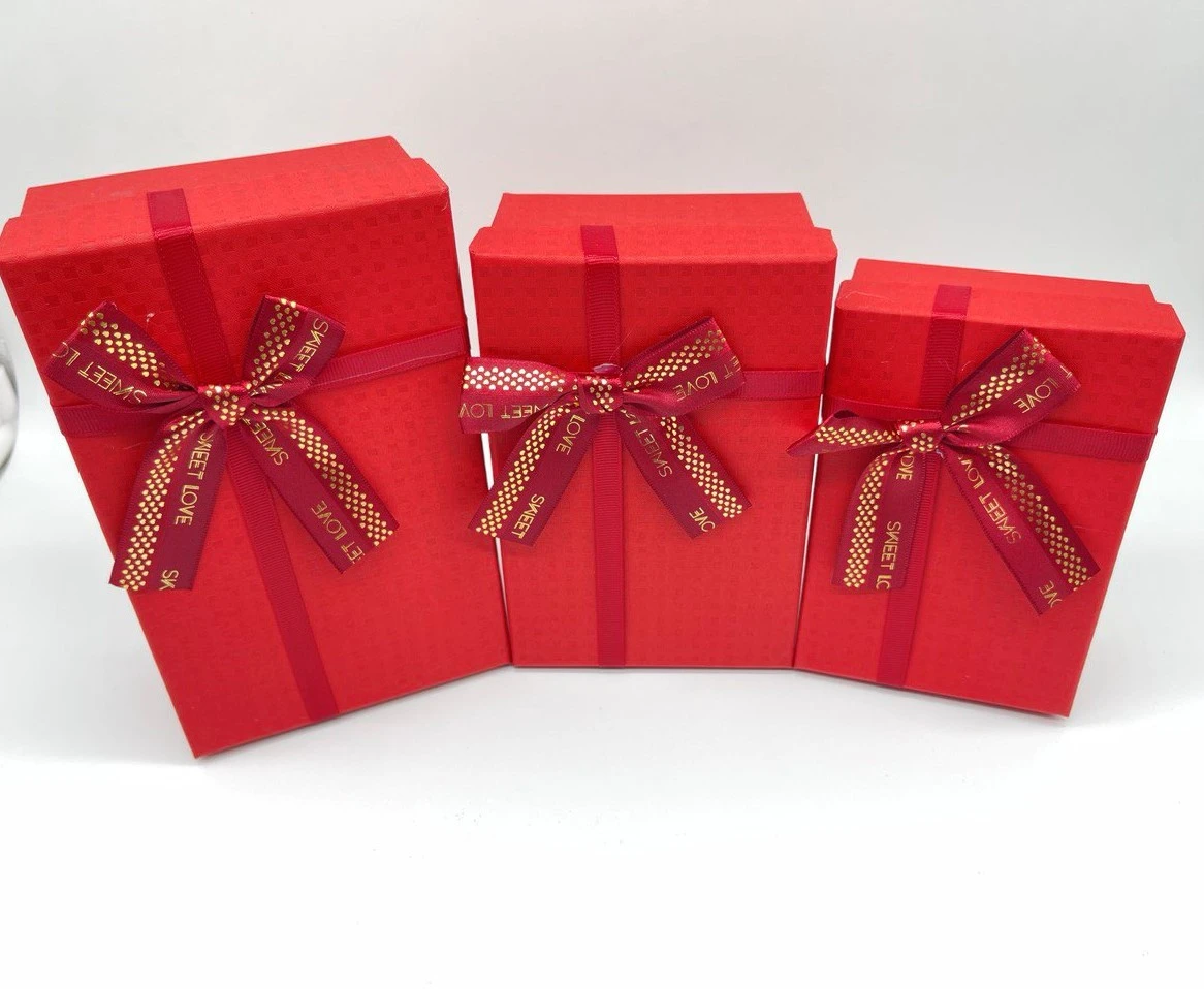 Коробка подарункова з бантиком, 19х12х7см, Колір "червоний", 3шт