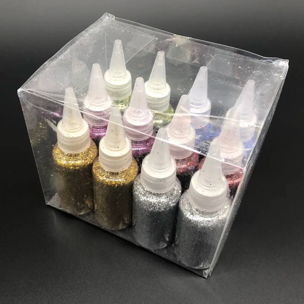 Блискітки, гліттер декоративний в баночці, 12шт, Колір "різнольоровий" - 2