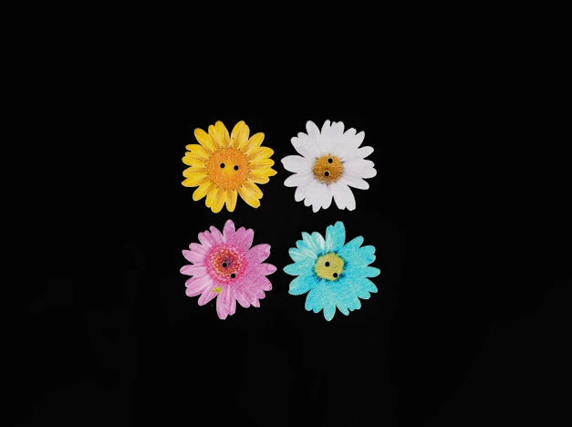 Пуговицы деревянные декоративные, Цветок, 35мм, Цвет «разноцветный»