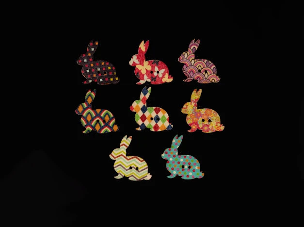 Гудзики дерев'яні декоративні, Кролик, 32мм, Колір "різнокольоровий"