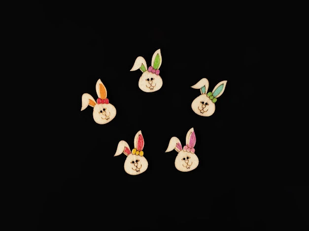 Гудзики дерев'яні декоративні, Заєць, 25мм, Колір "різнокольоровий"