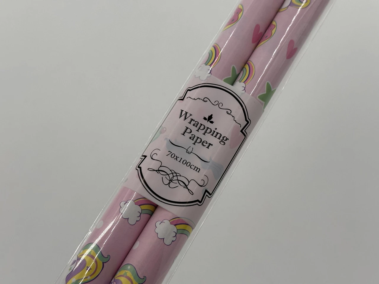 Бумага подарочная, 70х100см, Цвет «розовый», с принтом единорога, 2шт - 2