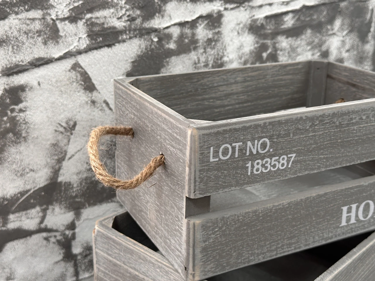 Ящик декоративний дерев'яний "Home", 35х25х17см, 3шт, Колір "сірий" - 2