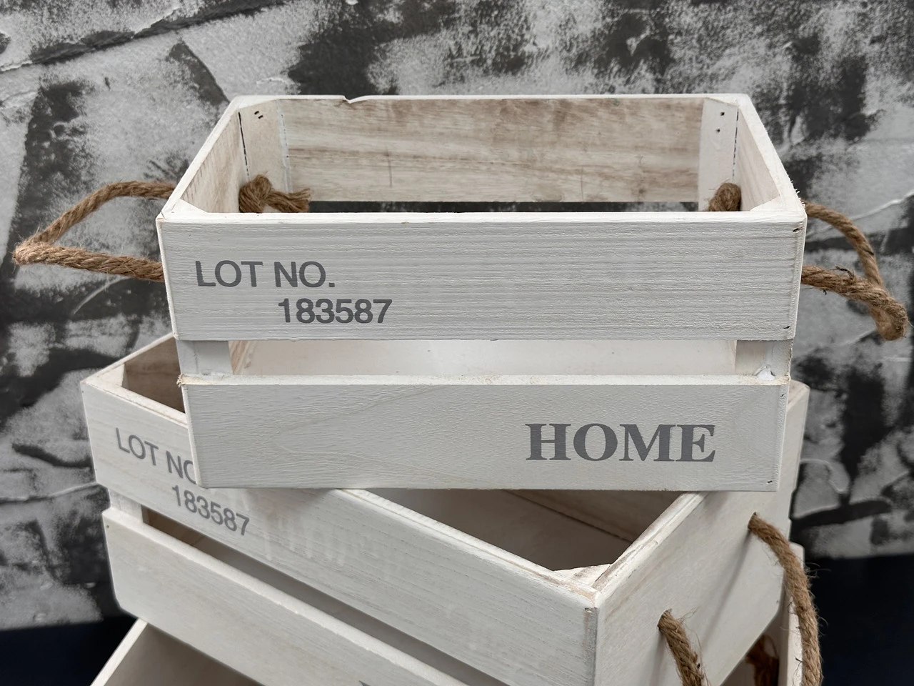 Ящик декоративний дерев'яний "Home", 35х25х17см, 3шт, Колір "білий" - 2