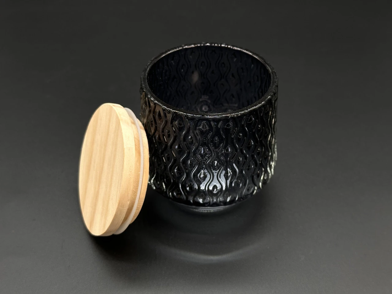 Стеклянная банка для свечей с деревянной крышкой, 85х70мм, Цвет «черный» - 2