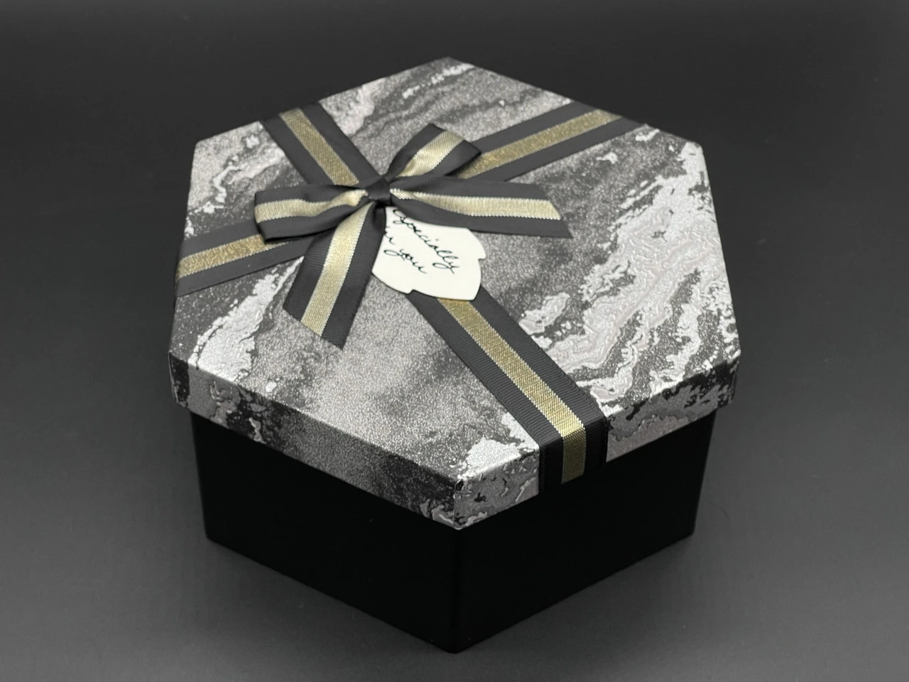 Коробка подарункова з бантиком, 19х10см, Колір "чорний мармур", 3шт - 2