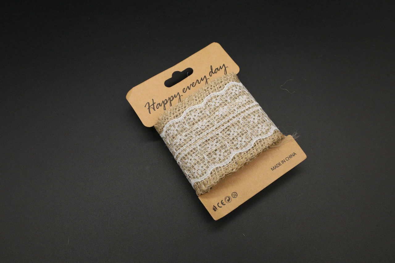 Мішковина декоративна зі вставкою, 60мм, 1м, Колір "коричневий"