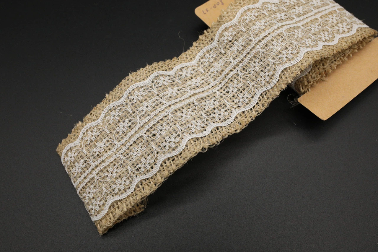 Мішковина декоративна зі вставкою, 60мм, 1м, Колір "коричневий" - 2