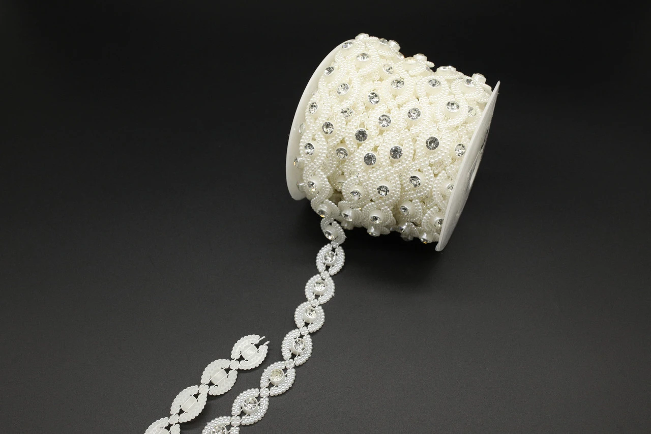 Лента из бусин, 16мм, Цвет «белый»