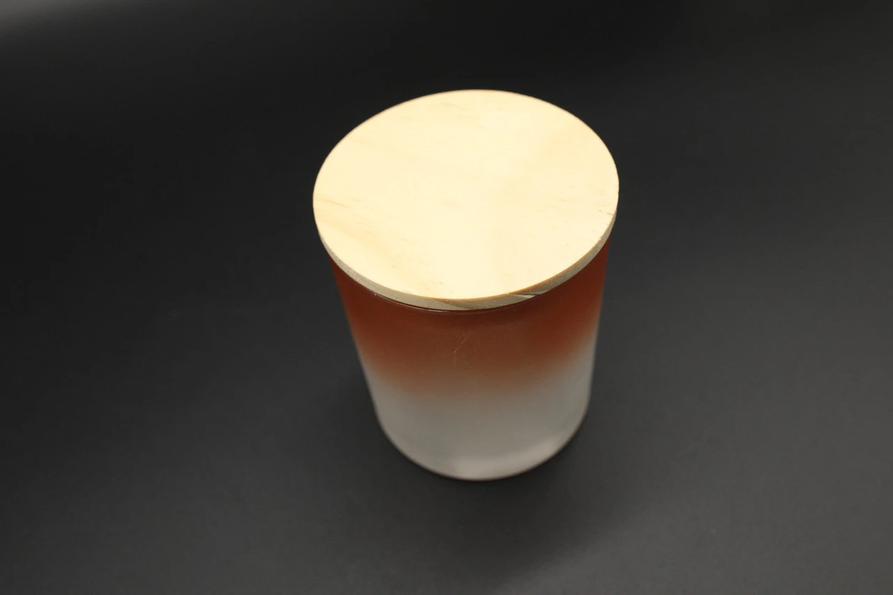 Скляна банка для свічок з дерев'яною кришкою, 82х71мм, Колір "оранжевий", 150 мл