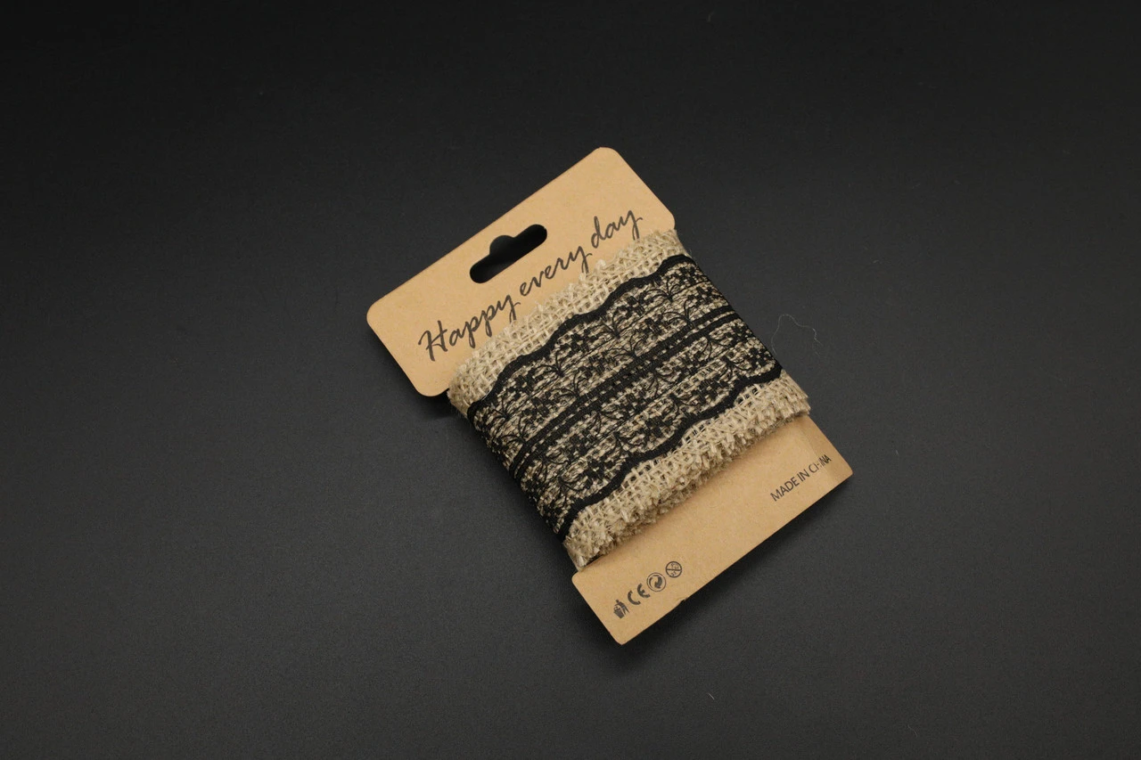 Мішковина декоративна зі вставкою, 60мм, 1м, Колір "коричневий" - 2