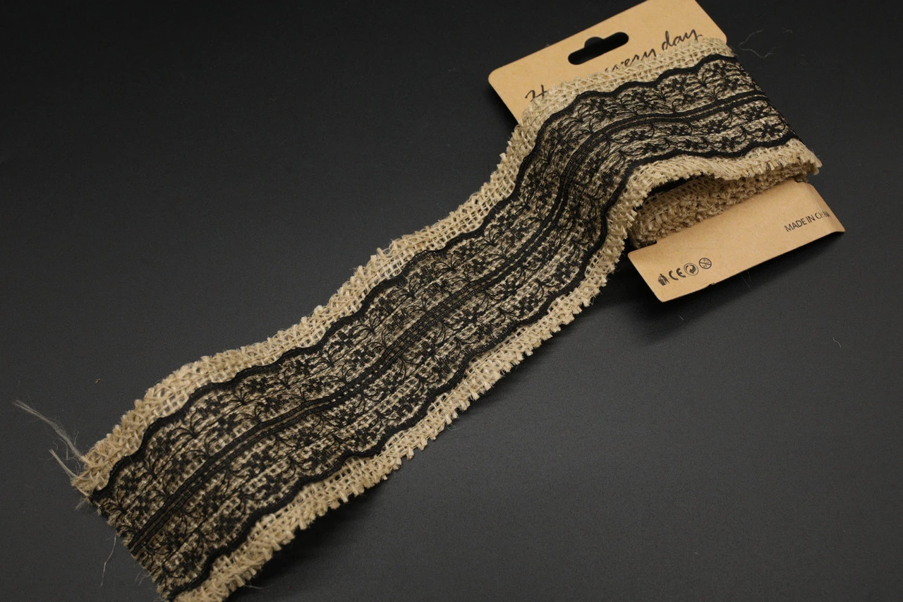 Мішковина декоративна зі вставкою, 60мм, 1м, Колір "коричневий"