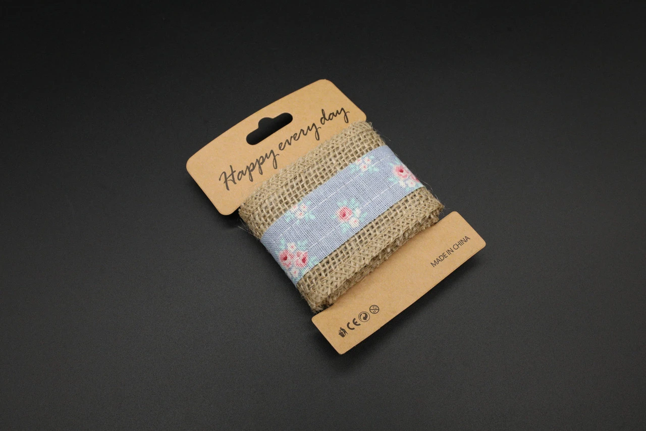 Мішковина декоративна зі вставкою, 55мм, 1м, Колір "коричневий"