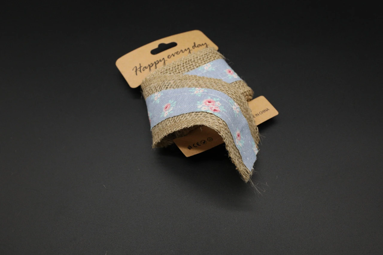 Мішковина декоративна зі вставкою, 55мм, 1м, Колір "коричневий" - 2