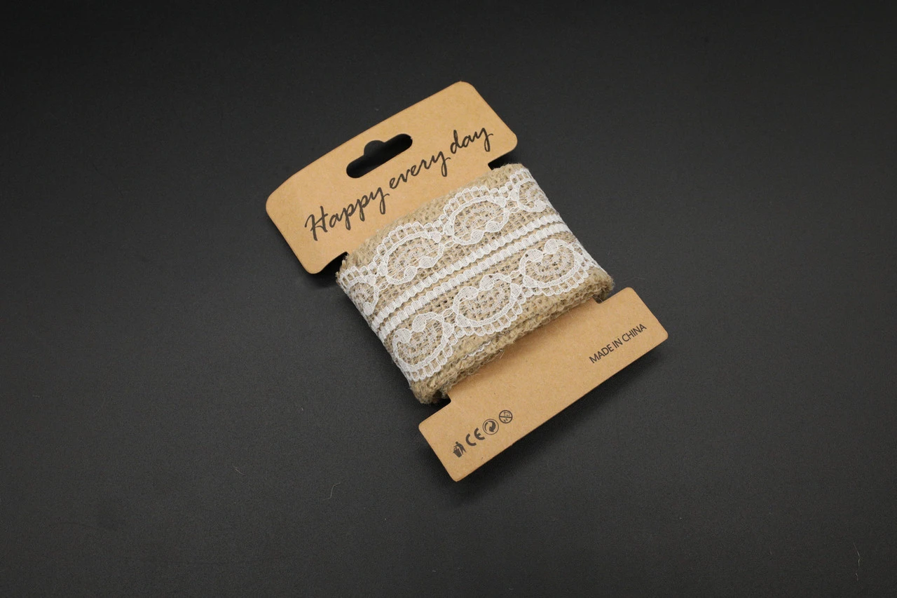 Мішковина декоративна зі вставкою, 55мм, 1м, Колір "коричневий"