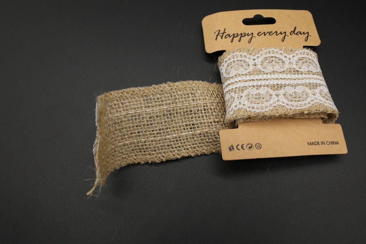 Мішковина декоративна зі вставкою, 55мм, 1м, Колір "коричневий" - 2