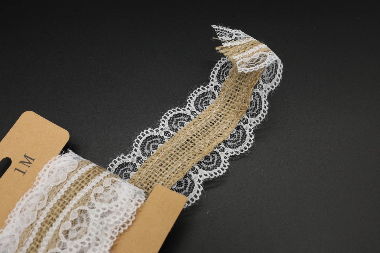 Мішковина декоративна зі вставкою, 55мм, 1м, Колір "коричневий" - 2