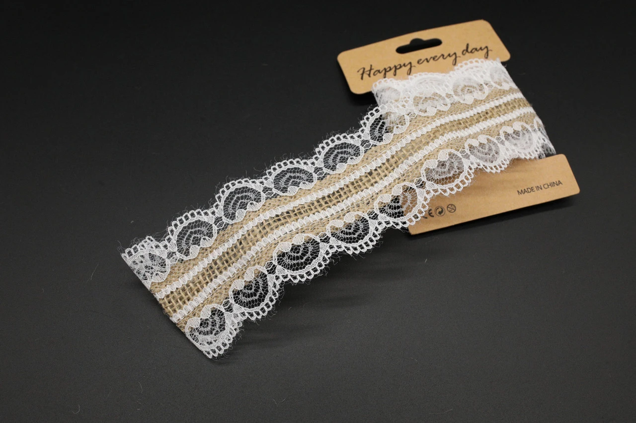 Мішковина декоративна зі вставкою, 55мм, 1м, Колір "коричневий"