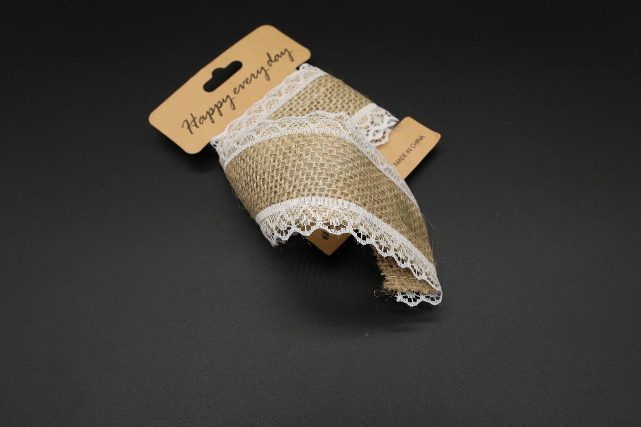 Мішковина декоративна зі вставкою, 55мм, 1м, Колір "коричневий" - 2