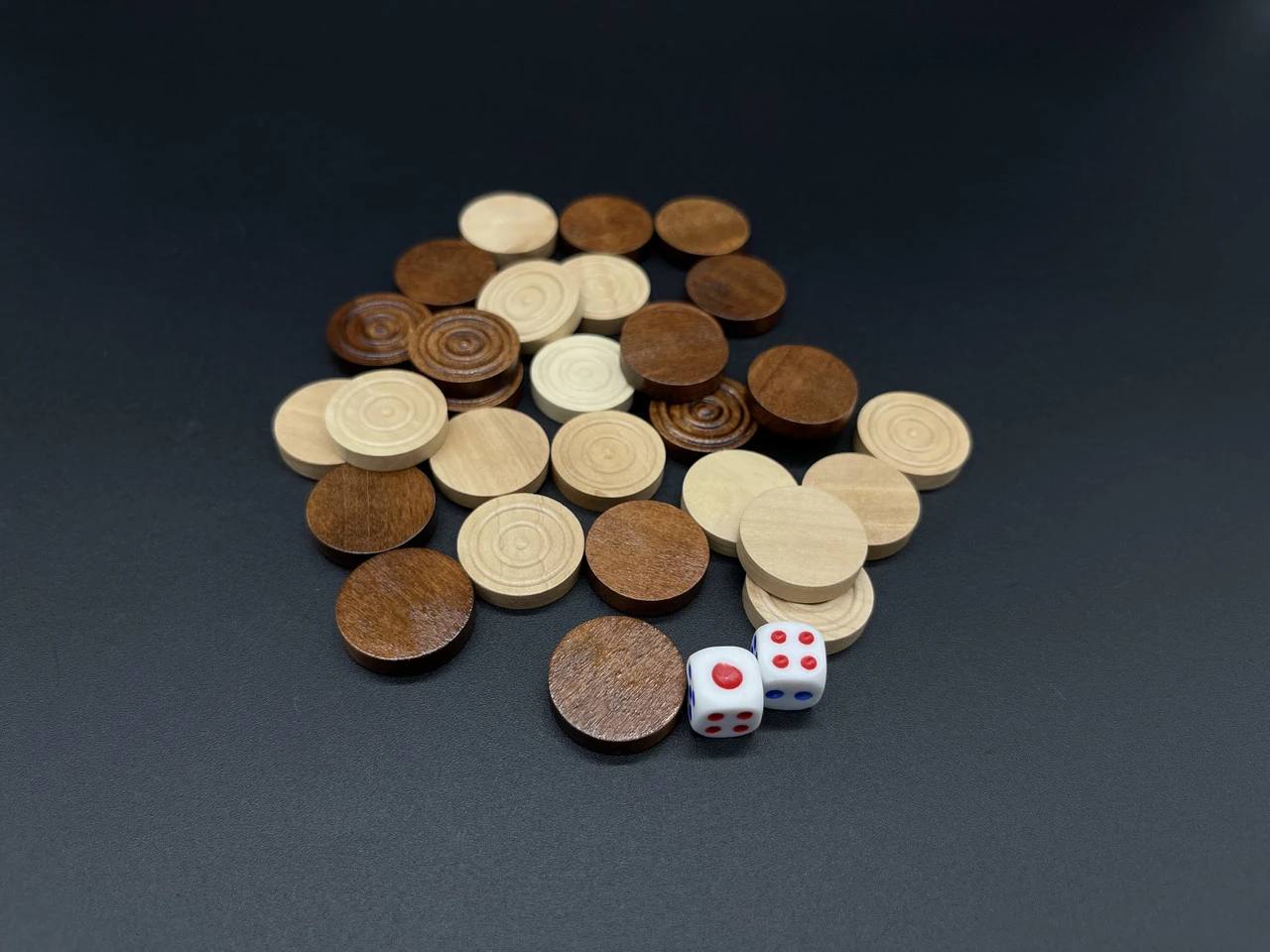 Комплект дерев'яних шашок, 20х5мм, 30шт, Колір "чорно-білий"