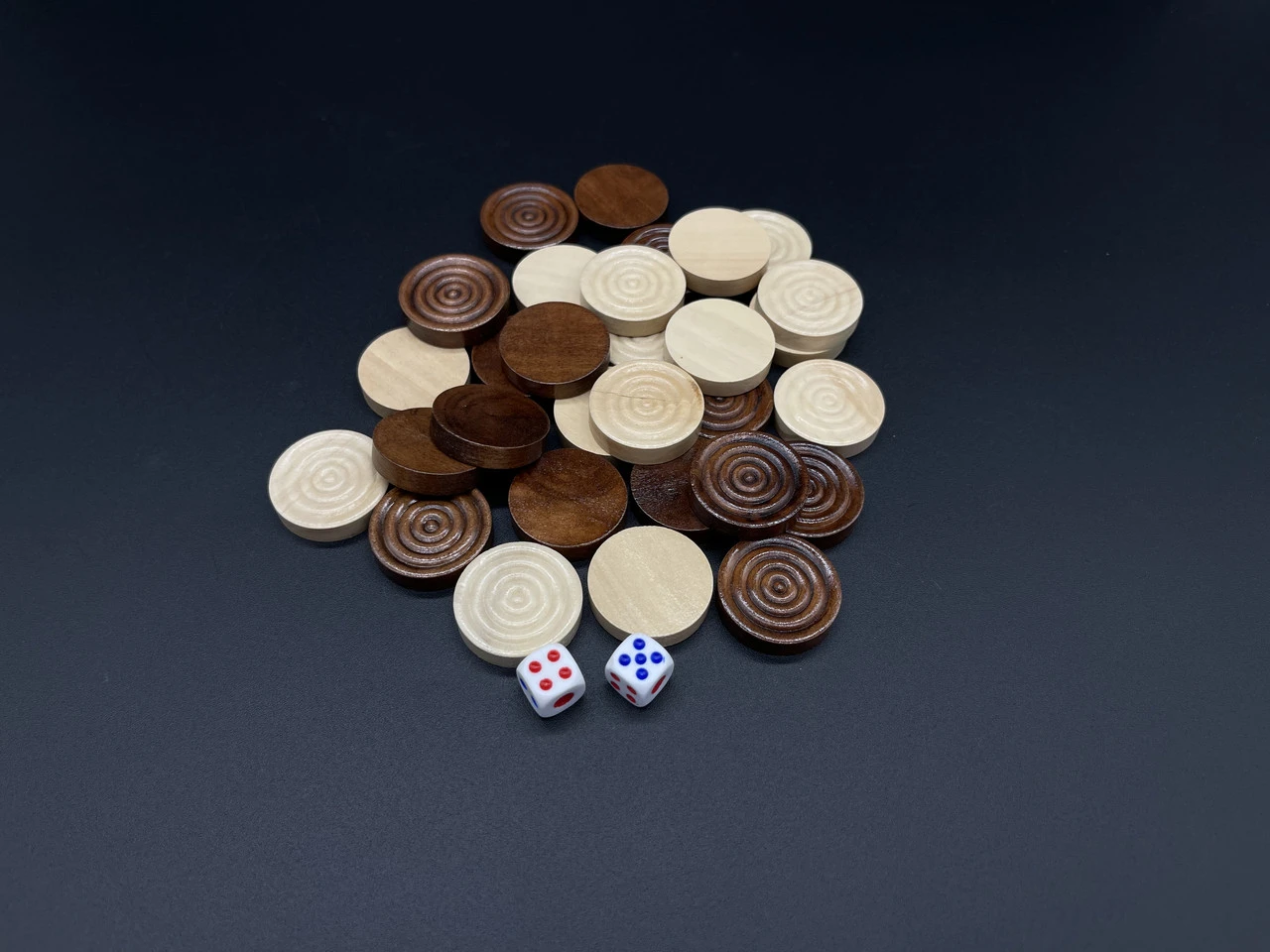 Комплект дерев'яних шашок, 25х6мм, 30шт, Колір "чорно-білий" - 2