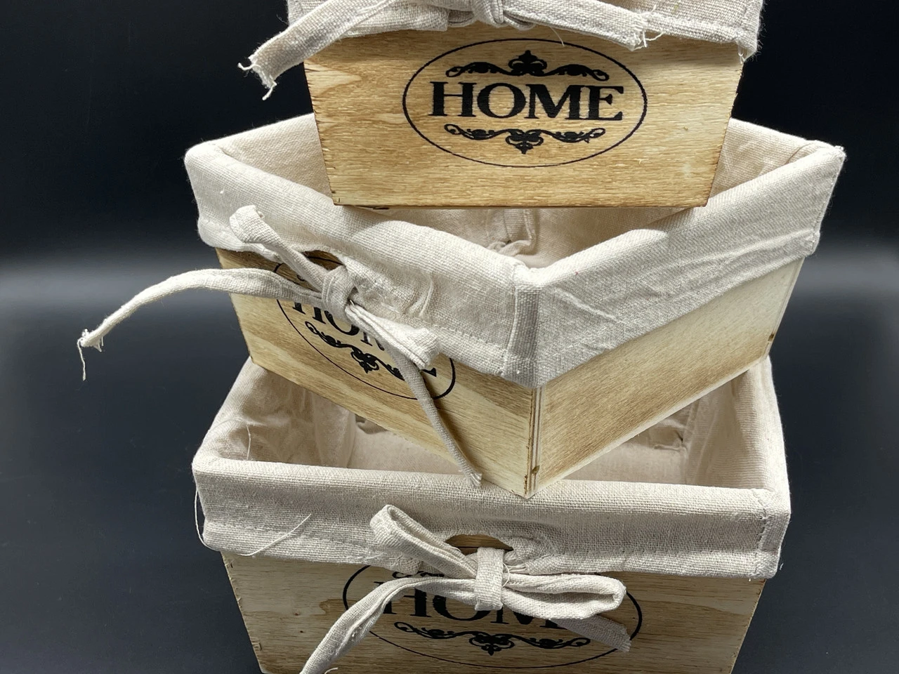 Ящик декоративний дерев'яний з тканиною, 22х22х11см, 3шт, Колір "дерево"