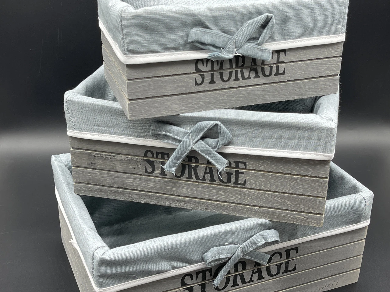 Ящик декоративний дерев'яний з тканиною, 28х19х11см, 3шт, Колір "білий"