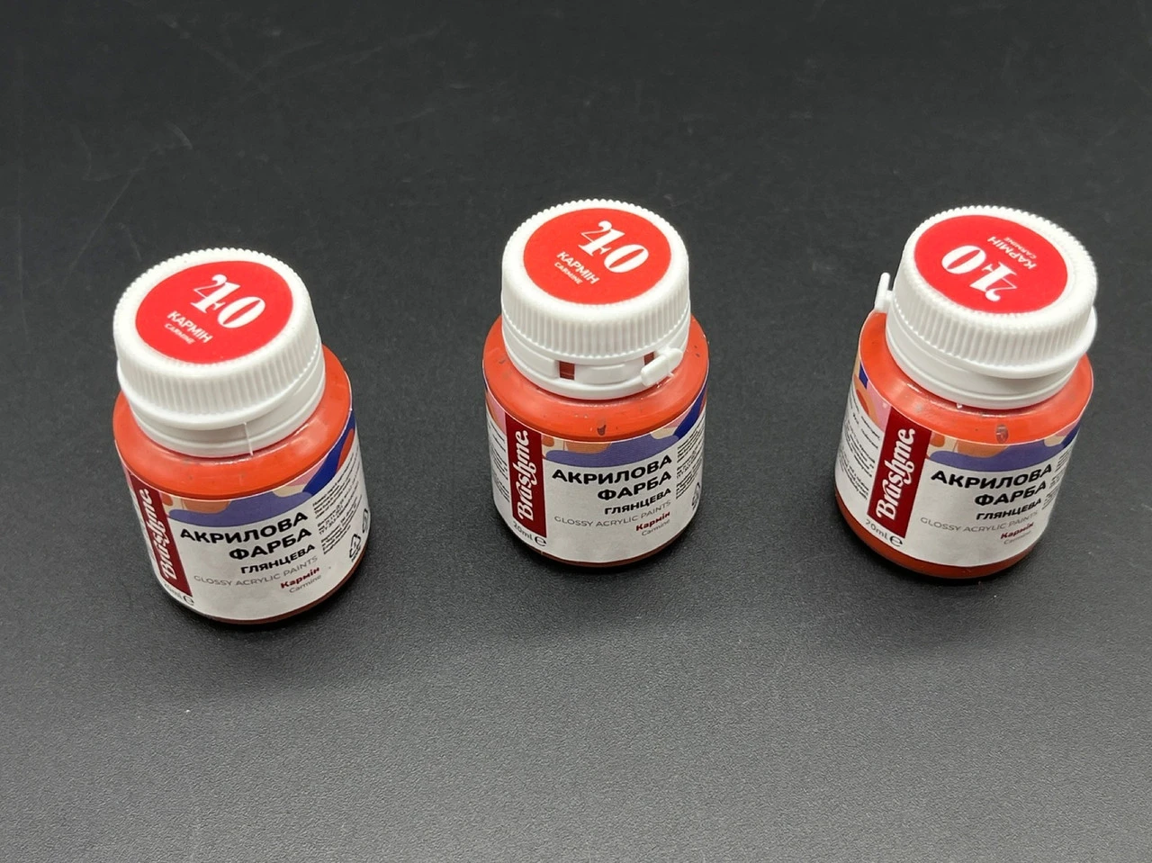 Акрилова фарба глянцева, вологостійка, 20мл, Колір "кармін"