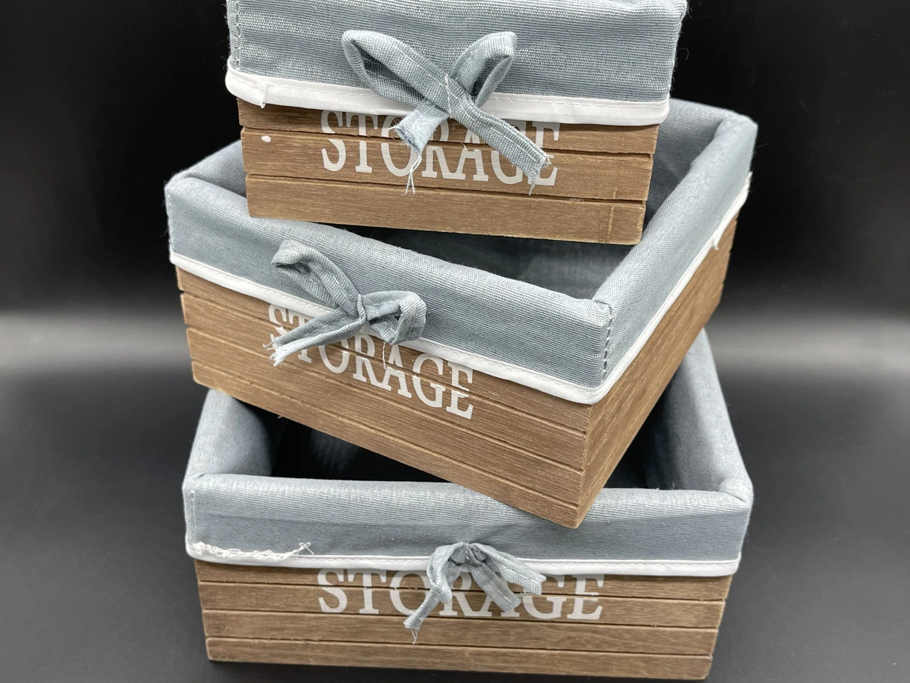 Ящик декоративний дерев'яний з тканиною, 23х23х11см, 3шт, Колір "коричневий"