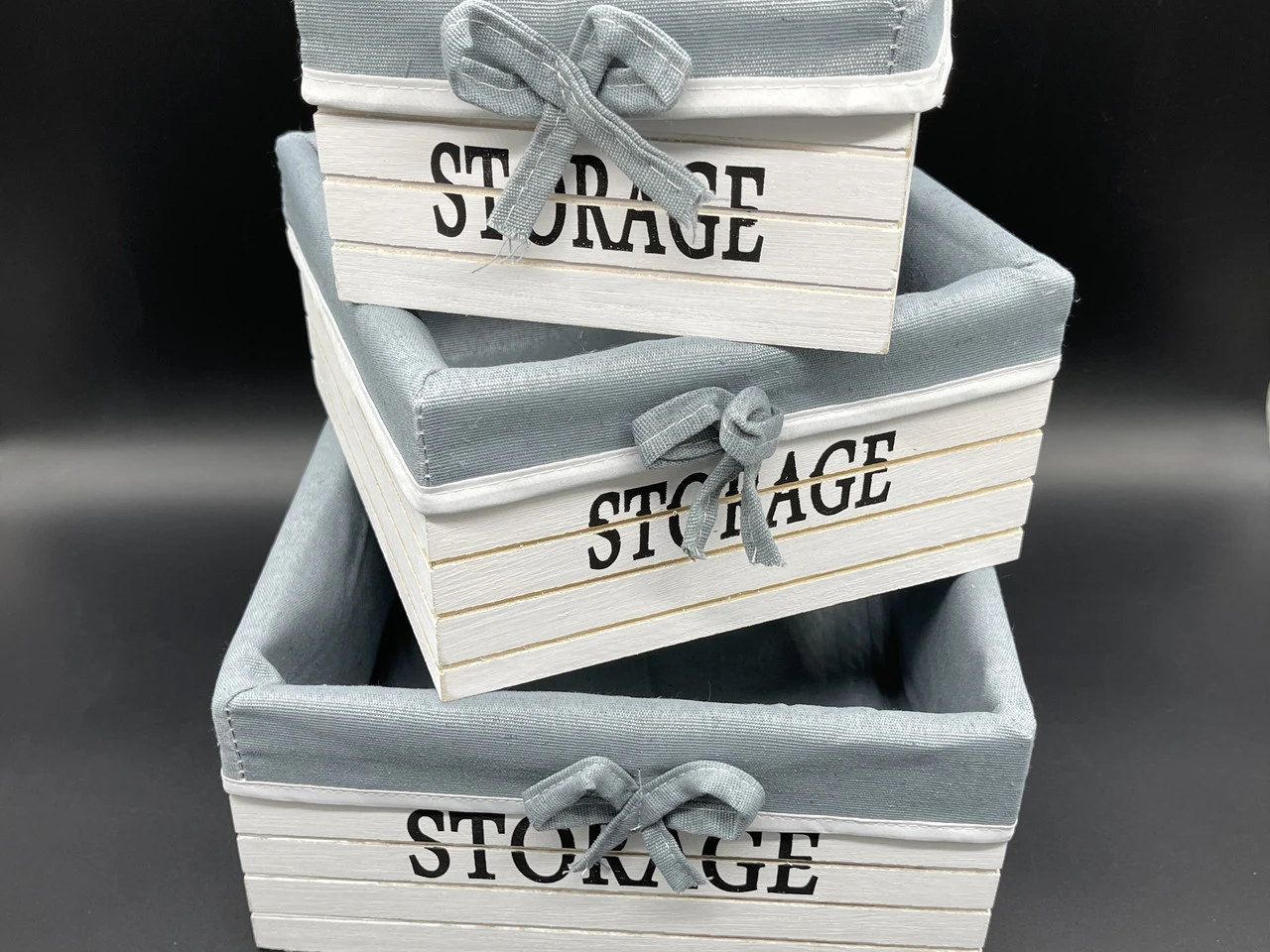 Ящик декоративний дерев'яний з тканиною, 23х23х11см, 3шт, Колір "білий"