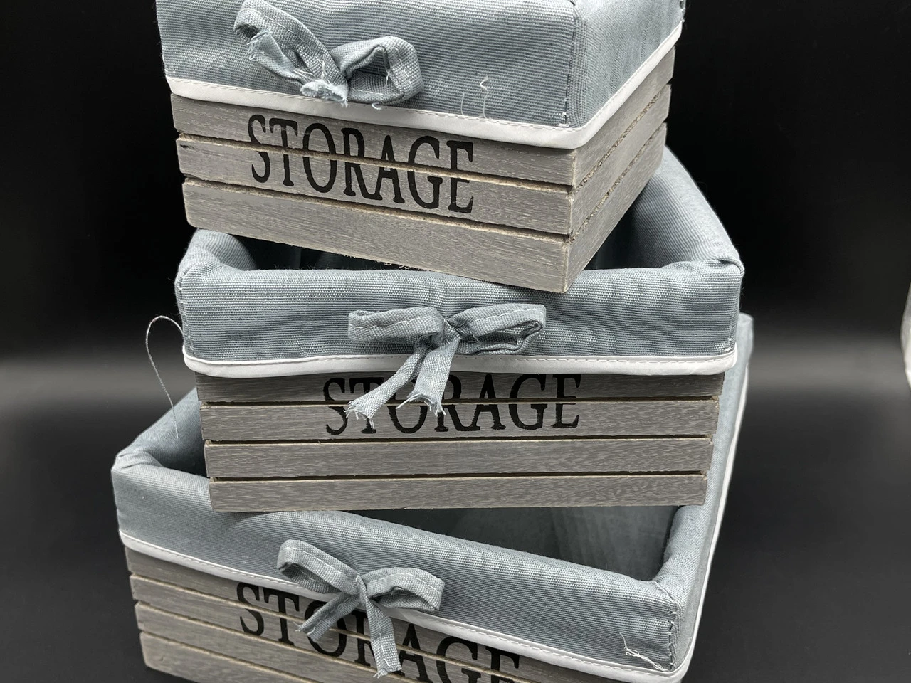 Ящик декоративний дерев'яний з тканиною, 23х23х11см, 3шт, Колір "білий" - 2