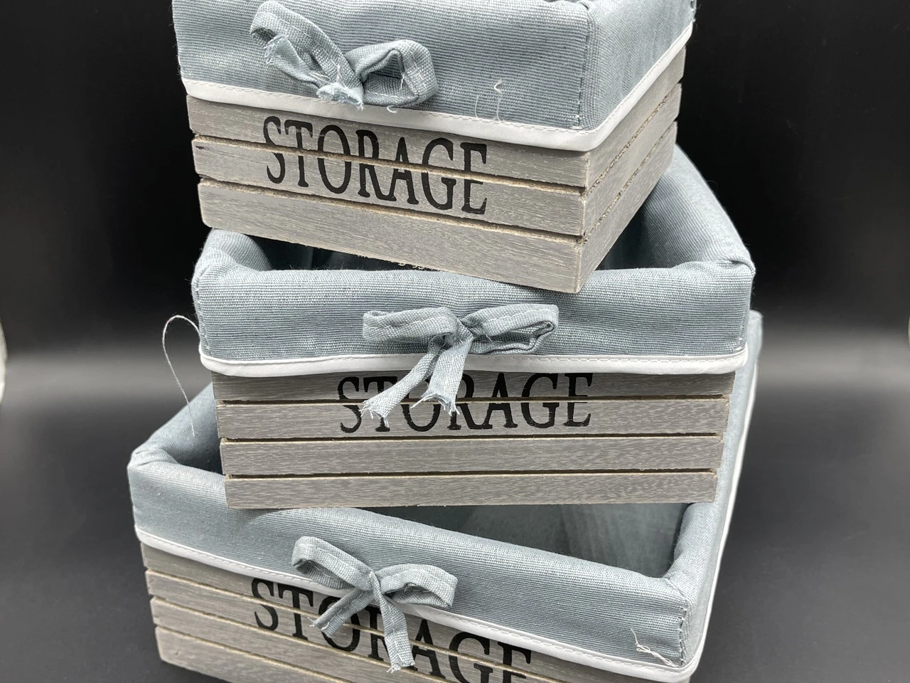 Ящик декоративний дерев'яний з тканиною, 23х23х11см, 3шт, Колір "білий"