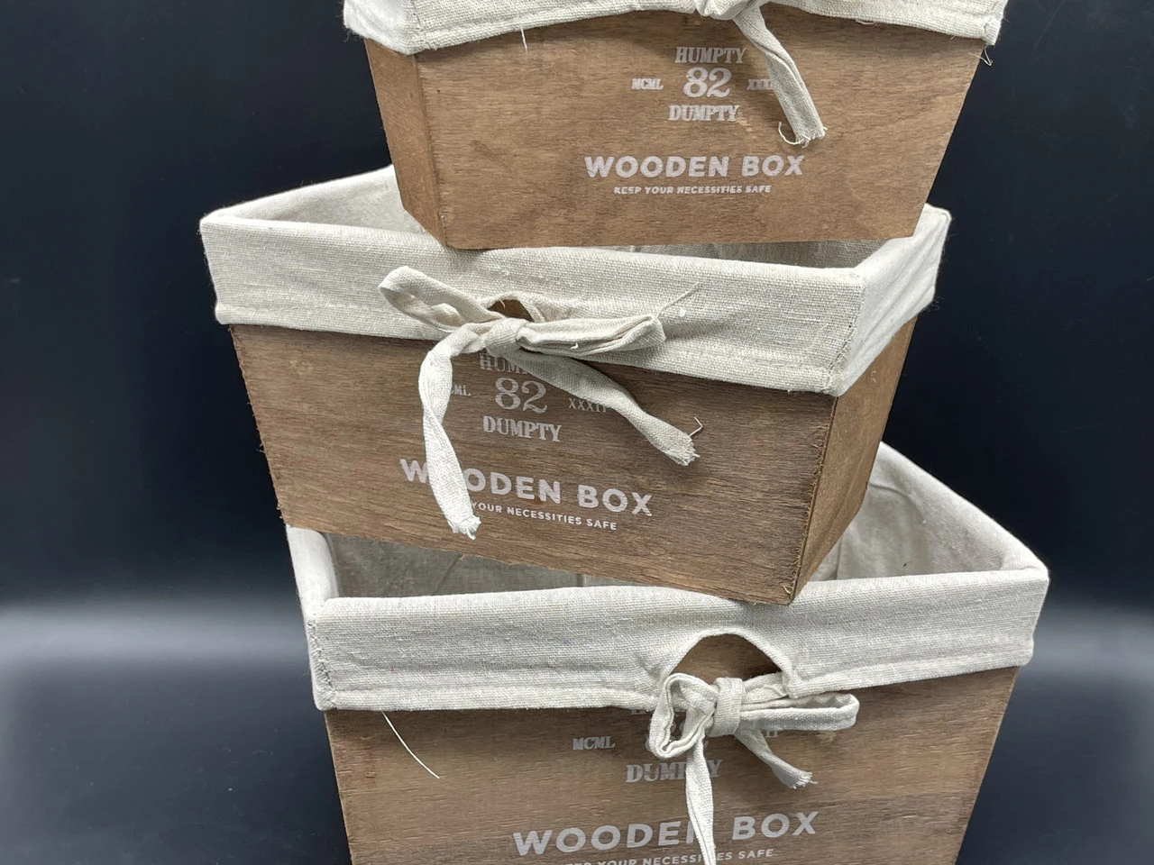 Ящик декоративний дерев'яний з тканиною, 28х19х14см, 3шт Колір "коричневий"