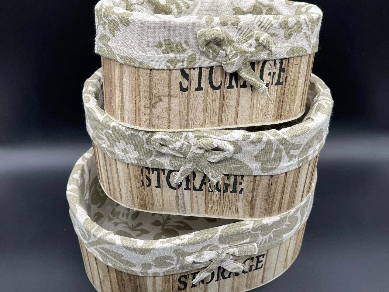 Ящик декоративний дерев'яний з тканиною, 27х18х11см, 3шт, Колір "дерево" - 2