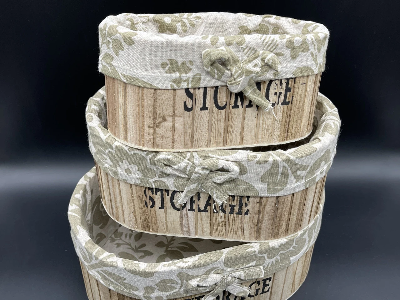 Ящик декоративний дерев'яний з тканиною, 27х18х11см, 3шт, Колір "дерево"