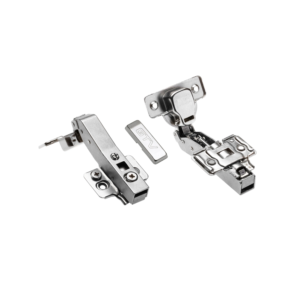 Петля GTV ZM-HCKT45-3DBEO-S гидравлический угловой 45°, H=0, эксцентриковая регулировка на высота ответной планки и плеча