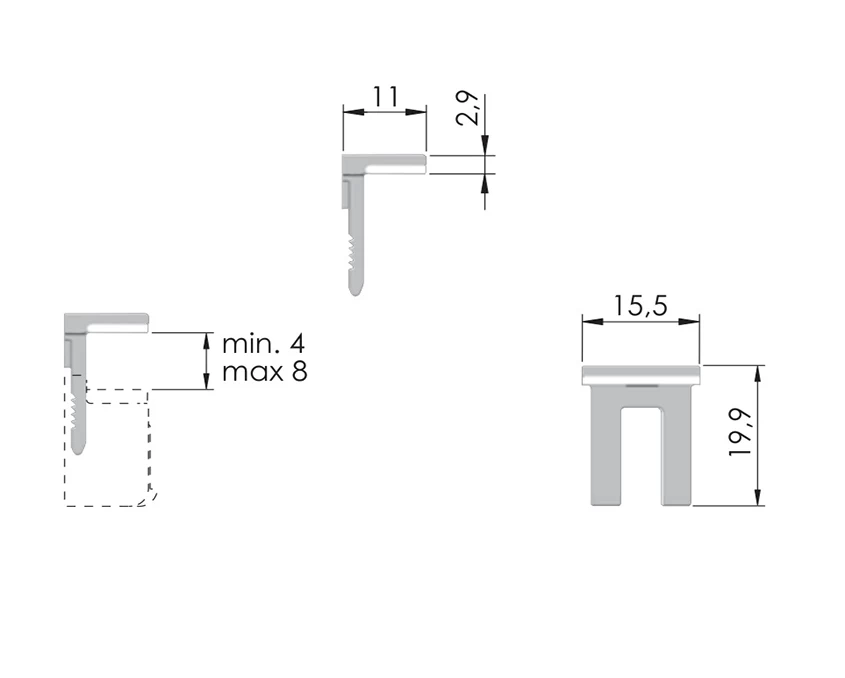 Крепление полкодержателя для стеклянных полок Italiana Ferramenta KUBIC  под запрессовку  Черный никель - 2